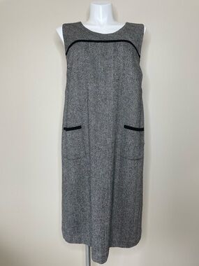 Talbots Vintage Style Black and White Herringbone Wool Dress/Jumper